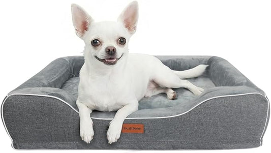 Orthopedic Dog Bed for Small Dogs,Cooling Gel Memory Foam Pet Sofa with Removable Washable Cover,Egg Crate Foam Bolster,Waterproof,Joint Pain Relief,24"x18"x6",Dark Grey