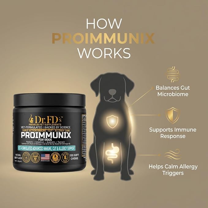 Dog Probiotics for Dogs | Immune & Allergy Support with Colostrum for Gut Health | 120 Soft Chews | Made in USA | Dr. FD’s ProImmunix