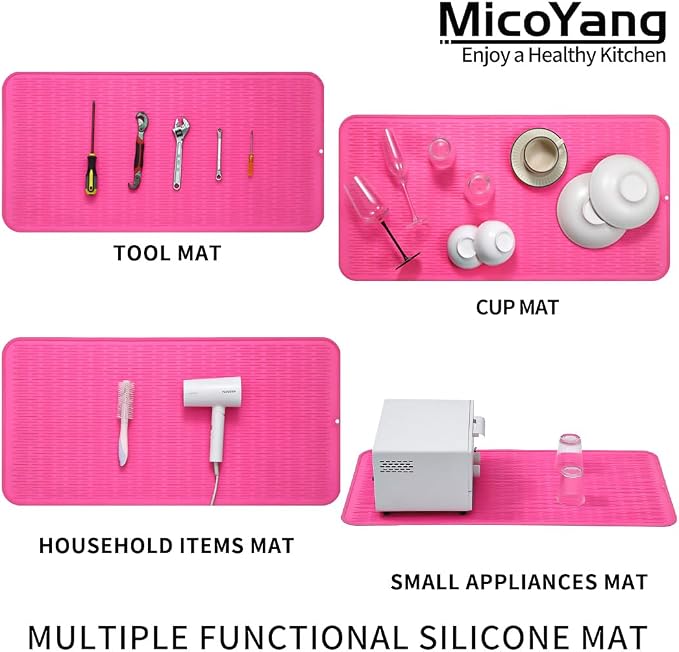 MicoYang Silicone Dish Drying Mat for Multiple Usage,Easy clean,Eco-friendly,Heat-resistant Silicone Mat for Kitchen Counter or Sink,Refrigerator or Drawer Liner Rose 5XL 36inches x 18inches