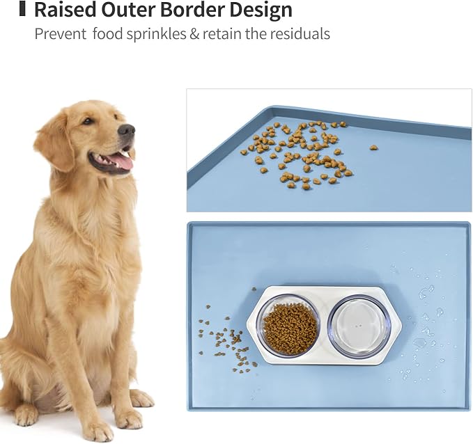 Dog Food Mat,Silicone Waterproof Food Tray,Non Slip Pet Bowl Mats Placemat,1" Raised Edge,Suitable for Most Small and Medium Sized Pets,32" x 24"