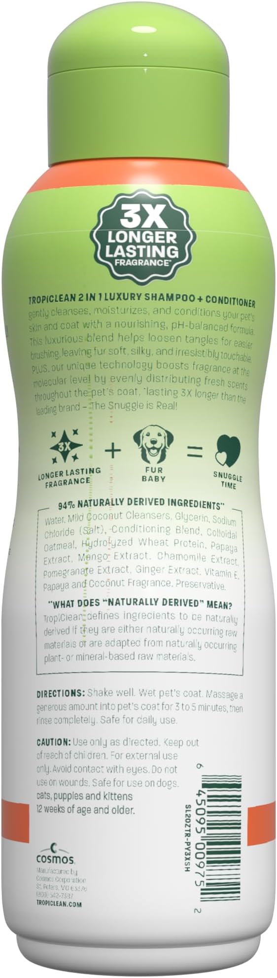 TropiClean 2-in-1 Dog Shampoo and Conditioner, Long Lasting Papaya Scent, Moisturizing Dog Detangler, Puppy & Kitten Safe, Made in the USA, 20oz.