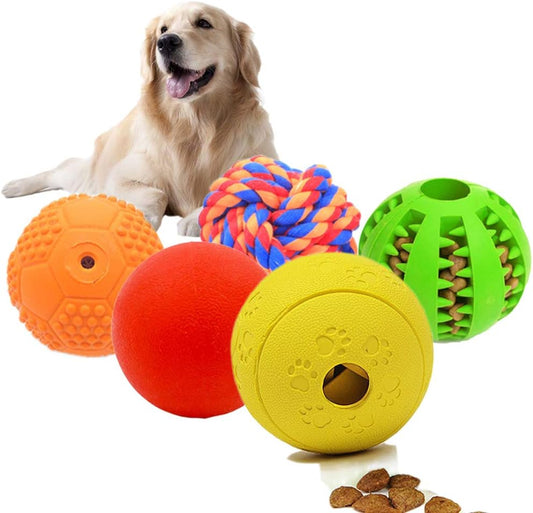 5 Different Functions Interactive Dog Puzzle Toys Balls for Medium Large Dogs, Food Treat Dispensing Dog Toys