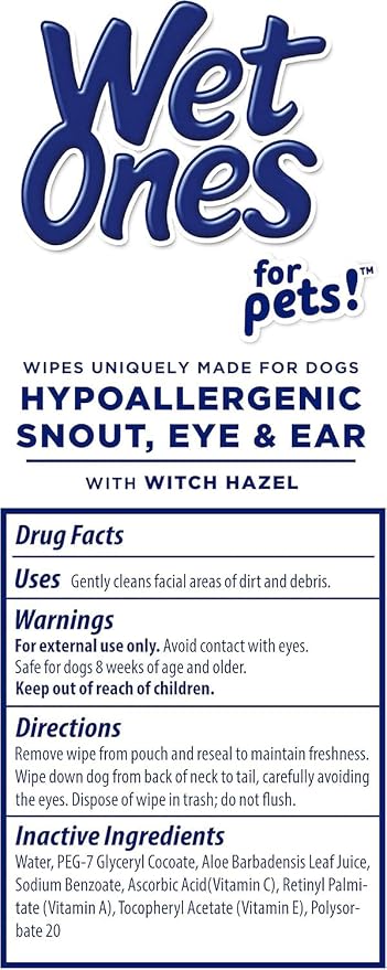 Wet Ones for Pets Extra Gentle Dog Wipes with Witch Hazel - Fragrance-Free, Hypoallergenic Pet Grooming Wipes for Snout, Eye, and Ear Areas, Sensitive Skin, 30 Count - 2 Pack
