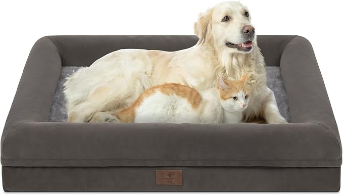 Yiruk XL Orthopedic Dog Bed for Large Dogs, Big Waterproof Dog Bed with Removable Washable Cover, 4-Sides Bolster Support Pet Couch Sofa with Non-Slip Bottom, Olive Green
