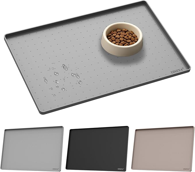 YINEYA Silicone Under Sink Mat Waterproof 24" x 16", Raised Edge Cabinet Liner, Dish Drying Mat for Kitchen Counter Protector, BPA-Free Pet Feeding Mat, Multifunctional Silicone Mat (Gray)