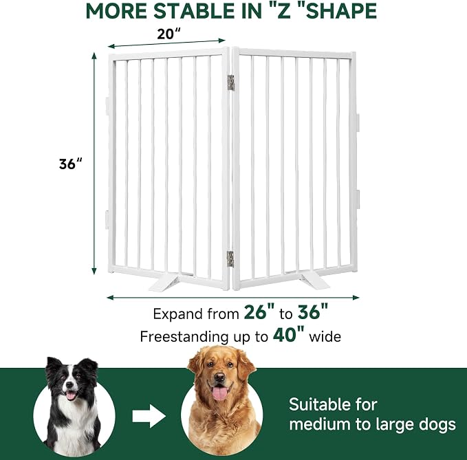Snagle Paw Metal Freestanding Dog Gate,40” W x 36” H Dog Fence with Support Feet for Doorways, Stairs and Hallways, Portable Pet Gate for Indoor Use (2 Panel, White)