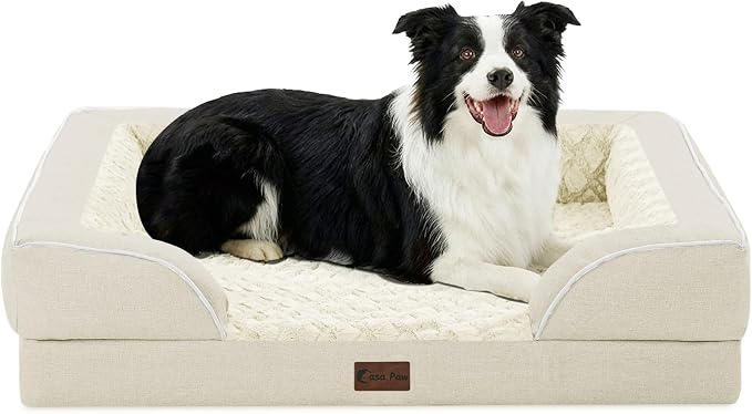 Orthopedic Dog Beds for Medium Sized Dogs 35x22 Inch, Medium Waterproof Memory Foam Dog Sofa Bed with Removable Washable Cover Pet Couch with Bolster, Beige