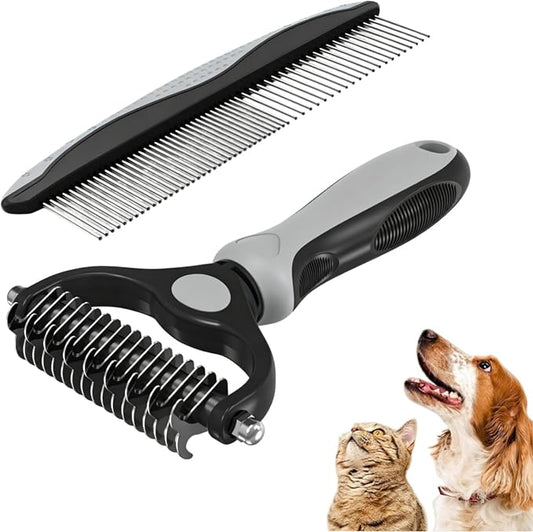 acssart Pet Grooming Brush Double Sided Dematting Comb & Undercoat Rake for Dogs Cats - Long Hair Deshedding Brush (Gray)