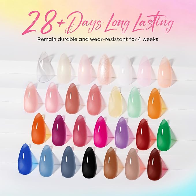 modelones 32 PCS Gel Nail Polish Set, 28 Colors Jelly Nude Gel Polish with No Wipe Base Coat, Glitter & Glossy & Matte Top Coat Translucent Pink White Brown Soak Off LED Nail Art Kit Salon at Home