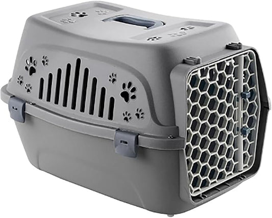 Plastic Cat Cage, Puppy Car Carrier with Door Locks and Handle, Portable Cat Travel Crate for Vet Visits Long Distance Trips(Gray)