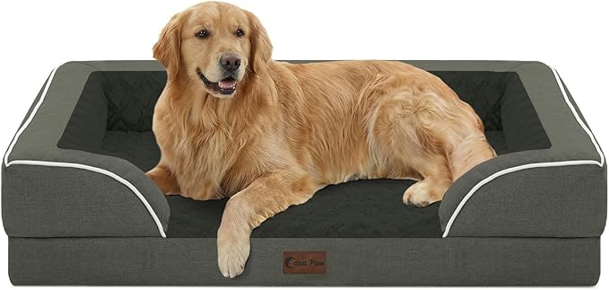 Orthopedic Dog Beds for Extra Large Sized Dogs 42x30 Inch, XL Waterproof Egg Crate Foam Dog Sofa Bed with Removable Washable Cover Big Pet Couch with Bolster & Non-Slip Bottom, Dark Green