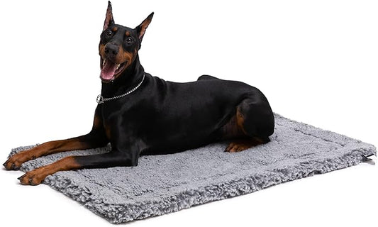 PELZIN Stoutwool Indestructible Dog Bed - Fluffy Chew Proof Dog Crate Pad - Tough Kennel Pad for Aggressive Chewers - Washable, Ideal for Large Breeds & Fits 42-Inch Crate - 41"x27", Charcoal