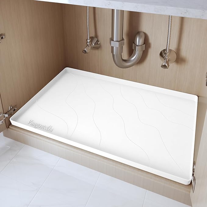 Heavy Duty Silicone Under Sink Mats for Kitchen Waterproof 37" x 19", Extra Thick Under Sink Rubber Mat Drip Tray, Raised Edge Under Sink Liner,Prevent Drips, Leaks, Spills,White