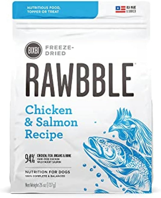 BIXBI Liberty Freeze-Dried Dog Food Topper & Treats, Chicken & Salmon – 94% Meat & Organs, No Refrigeration – USA Made, 26 oz
