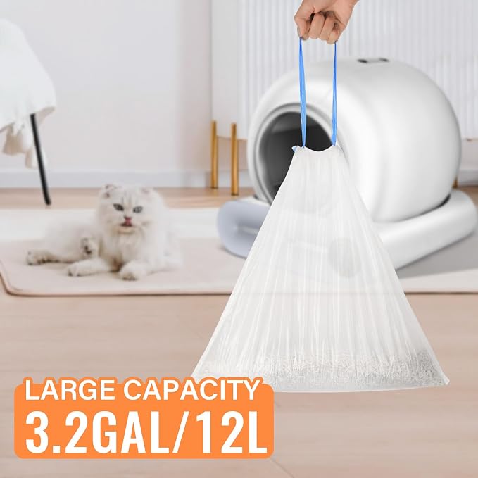 Cat Litter Bags, 80 Pieces Litter Box Liners for Automatic Cat Litter Box Self Cleaning, 4 Rolls 18 x 18 inches Robot Drawstring Bags, White