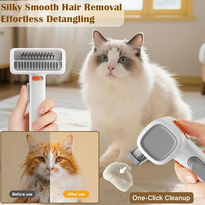 2-in-1 Pet Self-Detangling & Grooming Comb for Dogs & Cats, Dematting Brush & Undercoat Rake, One-Touch Self-Cleaning Deshedding Tool for Removing Mats, Tangles & Loose Fur (1pc)