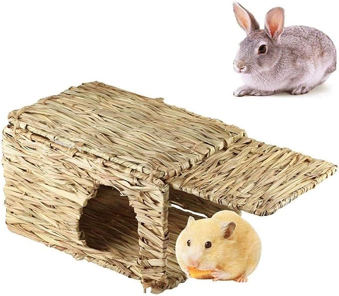 Tfwadmx Rabbit Grass House 2PCS, Extra Large - Natural Hand Woven Seagrass Play Hay Bed, Hideaway Hut Toy for Bunny Hamster Guinea Pig Chinchilla Ferret