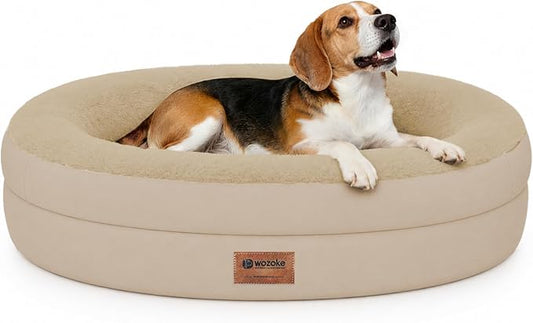 Orthopedic Dog Bed for Medium Dogs, Waterproof Dog Bed with Removable Bolsters, Egg Crate Foam Pet Couch for Medium Size Dog with Machine Washable Cover & Non-Slip Bottom, Light Brown
