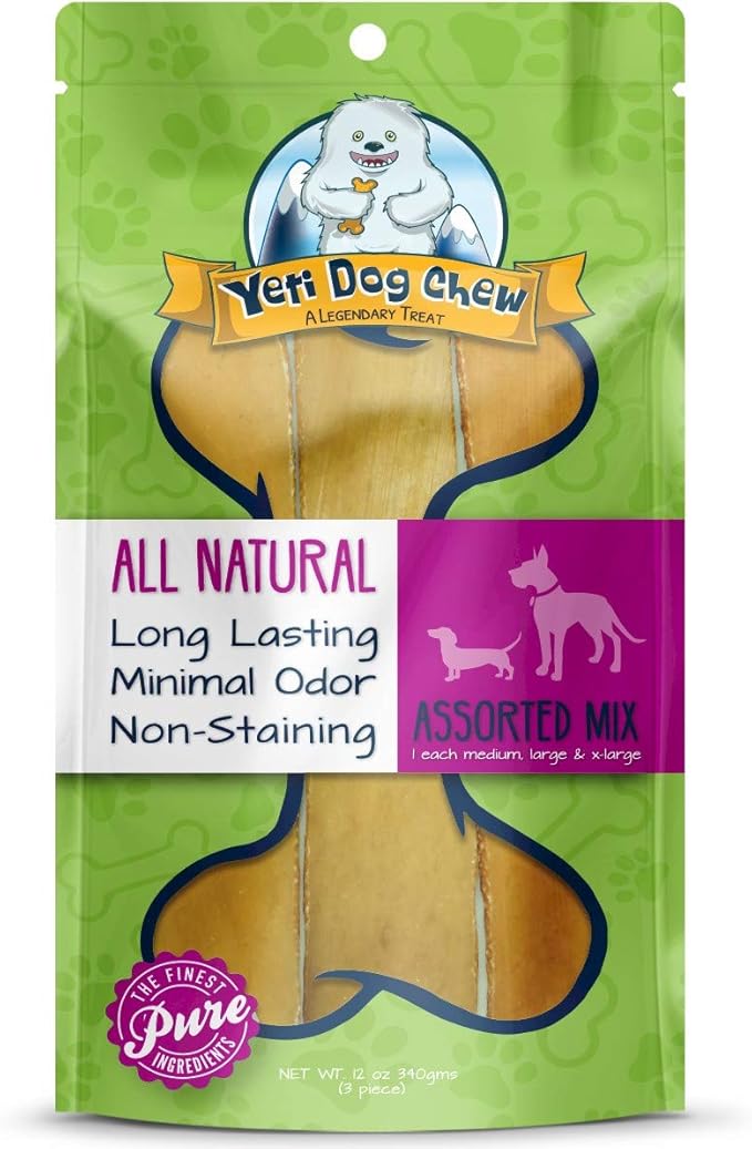 Yeti Dog Chew - Yak Cheese Himalayan - Healthy Long Lasting - Yak Chews for Large, Medium and Small Dogs - Yak Bones for Dogs - Natural Yak Cheese- Assorted 12 oz (3 Pieces)