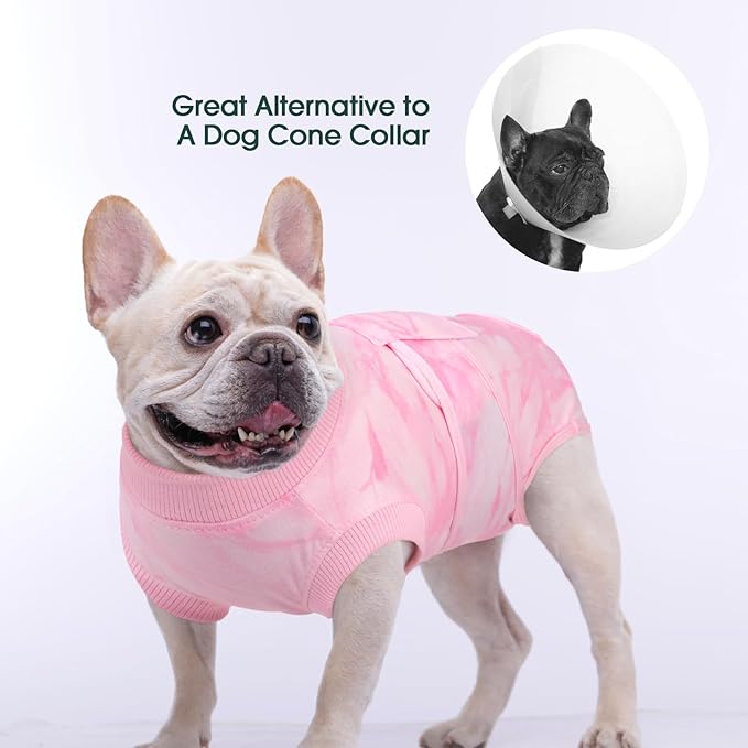Kuoser Dog Surgery Recovery Suit, Anti Licking Surgical Suit for Dogs Male Neuter, Soft Dog Surgery Suit Female Spay Subsititute E-Collar Cone, Doggie Body Suits After Surgery Pink Tie Dye XS