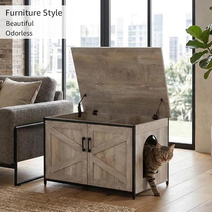 unipaws Top Opening Cat Litter Box Enclosure, Flip Top XL Extra Large Cat Box Furniture, Friendly to Elderly People, High Jumbo Automatic Litter Box Cover Hidden for Large Cat