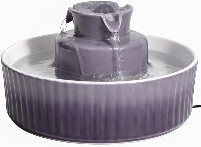 Ceramic Cat Water Fountain, 2.1L/71oz Cupcake Pet Water Fountain for Cats and Dogs, Automatic Pet Drinking Fountain,Double Filtration System, Easy to Clean, 360°Drinking Water(Gradient Purple)