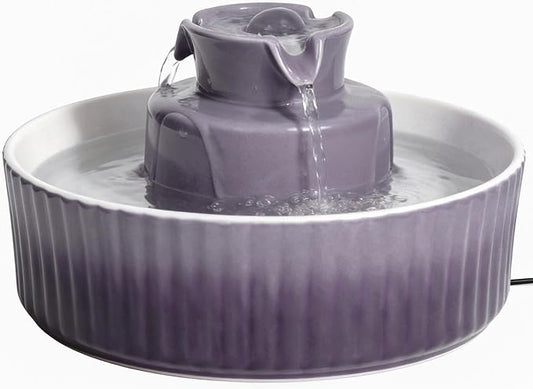 Ceramic Cat Water Fountain, 2.1L/71oz Cupcake Pet Water Fountain for Cats and Dogs, Automatic Pet Drinking Fountain,Double Filtration System, Easy to Clean, 360°Drinking Water(Gradient Purple)