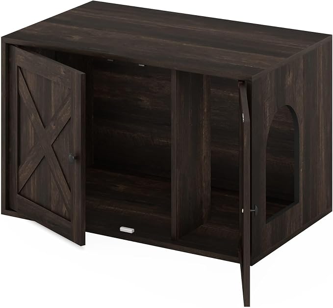 Furinno Peli Farmhouse Cat Litter Box Enclosure, Ebony