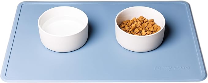 Remy+Roo Dusty Blue Silicone Dog Food Mat for Pet Bowl | 23.6" x 15.7" | 100% Waterproof | Non-Slip | Dishwasher Safe