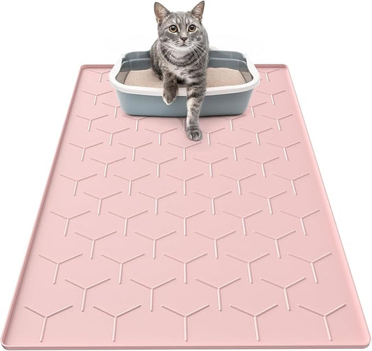 Garoopion Silicone Cat Litter Trapping Mat, Large Waterproof 34" X 22" Cat Litter Box Mat, Easy to Clean, Pink
