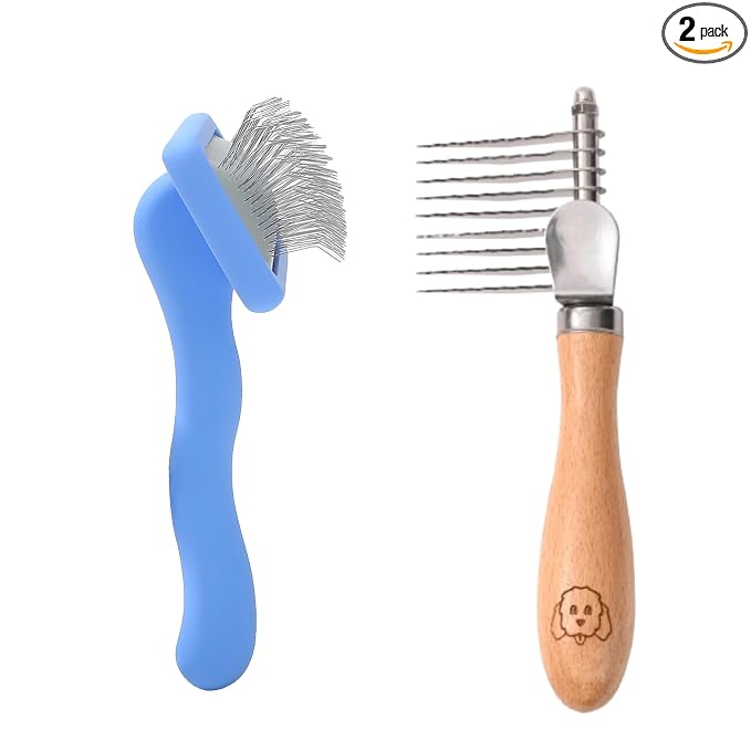 We Love Doodles Small Dog Dematting Rake & Small Slicker Brush - Detangler Brush for Dogs, Comb Tool for Grooming, Pet Grooming Detangler Pin Dog Brush for Long Hair, Dog Slicker Brush for Pet Hair