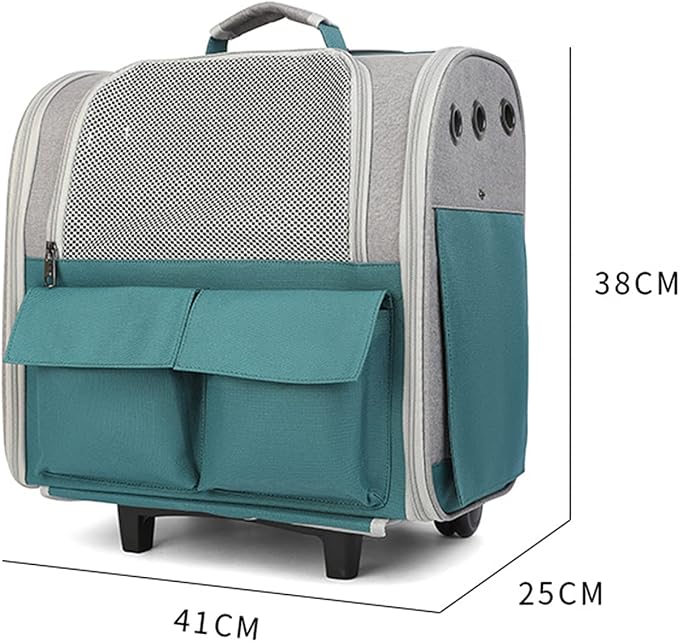 Portable Cat Carrier Backpack with Wheel Breathable Airline Approved Pet Travel Rolling Trolley Collapsible Backpack