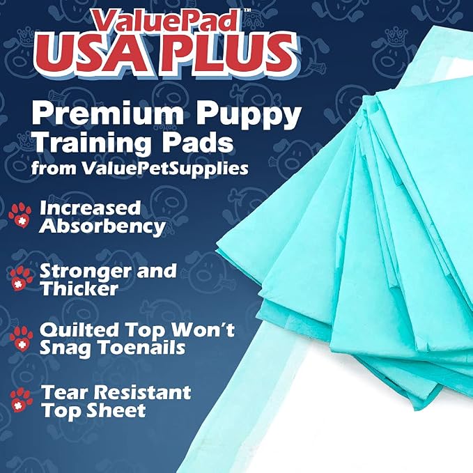 ValuePad USA Plus Puppy Pads, Extra Large 28x36 Inch, 50 Count - Premium Puppy Pee Pads for Dogs, Tear Resistant, Super Absorbent Polymer Gel Core, 5-Layer Design