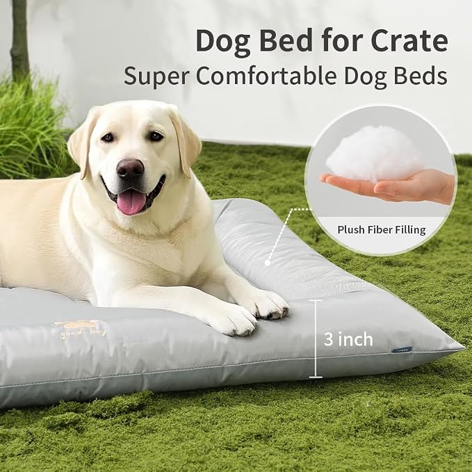 SOMAHE Large Dog Bed with Removable Washable Cover - Orthopedic XL Dog Crate Pad, Waterproof Oxford Fabric, Non-Slip Bolster Bed for Large Dogs, 42x28 Inch, Gray