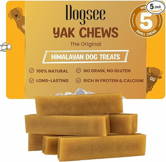 Dogsee Original Himalayan Yak Cheese Dog Chews (Small - 5 Bars) Yak Chews for Small Dogs .100% Natural, 60% Protein, Dog Treats for Small Breed Dog Chews