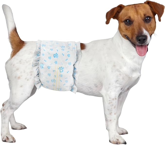 Disposable Dog Diapers Male 96 Count Belly Bands for Bale Dogs (Waist 11-16.5 in S) Super Absorbent Small Doggie Diapers for Heat Excitable Urination or Incontinence - Blue