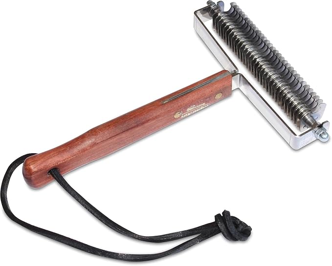 Mars Coat King Triple Wide Dematting Undercoat Grooming Rake Stripper Tool for Horses, Stainless Steel with Wooden Handle, Made in Germany, 30 Blade Heavy Coat