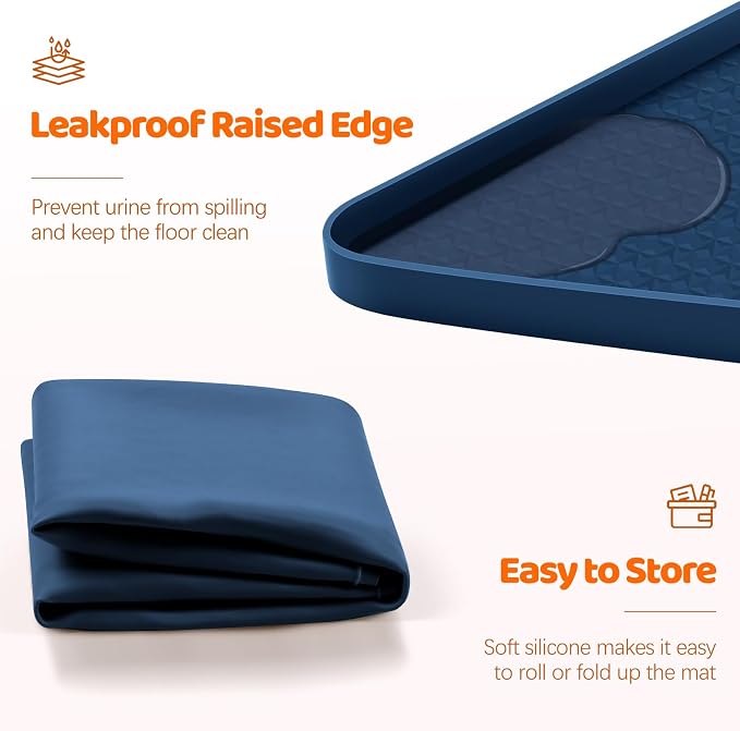 Pee Pads for Dogs, 51" x 25.6" Extra Large Reusable Dog Silicone Mat for Floor Protector, Washable Non-Slip Dog Training Pads for Potty Training (Navy Blue)