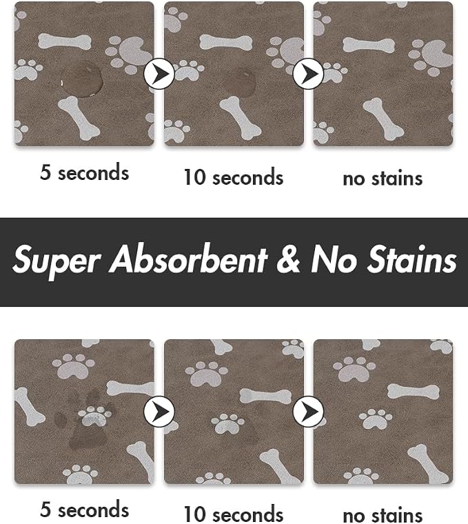 MontVoo Dog Food Mat-Pet Feeding Mat for Food and Water-No Stains Quick Dry Dispenser Cat Bowl Mat for Messy Drinkers(16"X24" Brown)