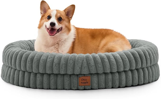 ChiXnuggle Orthopedic Dog Bed for Large Dogs, Waterproof Faux Rabbit Fur Dog Couch with Egg Crate Foam Support and Washable Removable Cover, Bolster Pet Sofa with Non-Slip Bottom, 35x28x7, Grey