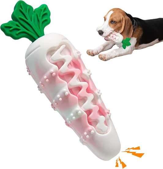 Indestructible Carrot Dog Toy for Aggressive Chewers - Tough Natural Rubber Chew Toy for Boredom, Interactive Treat Toy for Mental Stimulation - Durable Squeaky Toy for Small & Medium Dogs