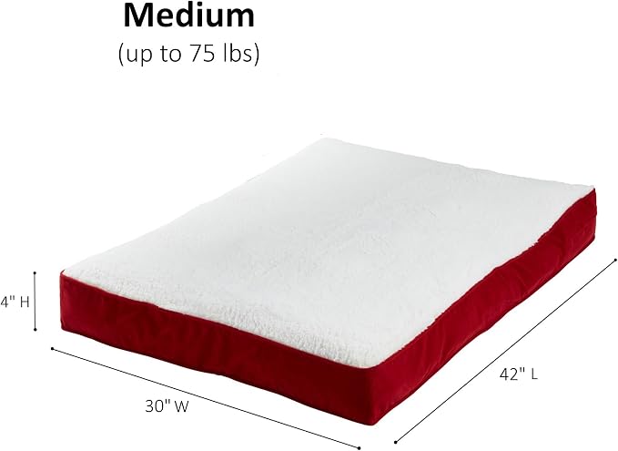 Happy Hounds Daisy Deluxe Supportive Sherpa Dog Bed, Medium (42 x 30 in.), Red
