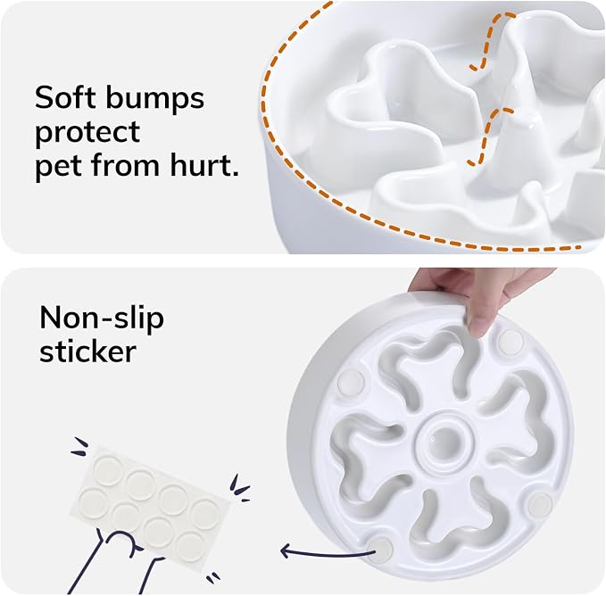 Slow Feeder,Ceramic-Slow Feeder Dog Bowls Elevated for Medium Breed,2.5 Cups Slow Feed Dog Bowl with Stand,Matte White