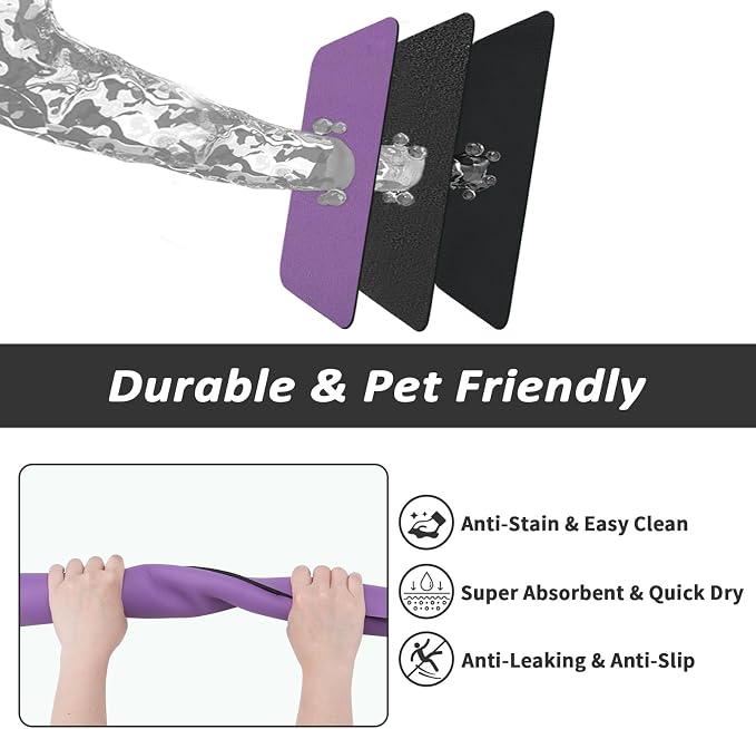 HotLive Dog Food Mat - Absorbent Cat Mat for Food and Water, No Stains Pet Feeding Bowl Mat, Easy to Clean Pet Placemats, Quick Dry Dog Water Dispenser Mat for Messy Drinkers | Purple 18"x 28"
