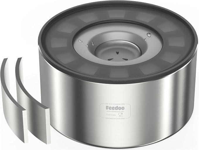 1Gallon No Spill Water Bowl for Dogs, Double-Wall Stainless Steel with Splash-Proof Paws Lid and Floating Disk, Non-Slip Base, Easy to Clean Slow Water Feeder for Large Medium Dogs