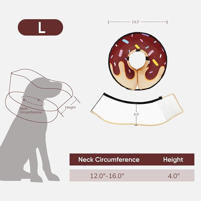 Supet Raised Inflatable Dog Cone After Surgery - Adjustable Recovery Donut Collar with Removable Shield to Stop Licking Wounds & Protect Stitches - Soft Dog Cone Alternative for Large Dogs (Brown,L)