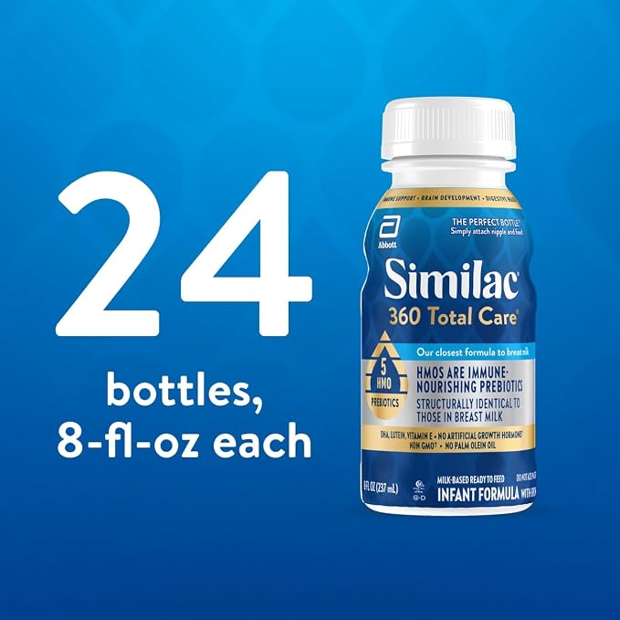 Similac 360 Total Care Infant Formula,Has 5 HMO Prebiotics,Our Closest Prebiotic Blend to Breast Milk,Non-GMO,Baby Formula,Ready to Feed,8-fl-oz Bottle,(Pack of 48)