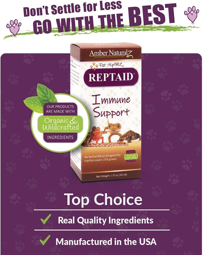 AMBER NATURALZ Reptaid Herbal Supplement for Small Reptiles | Herbal Pet Supplement for Immune Support | for Reptiles Under 250g | 1 Fluid Ounce Glass Bottle | Manufactured in the USA