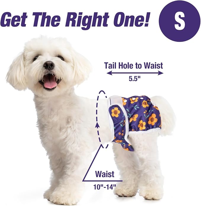 Pet Soft Washable Female Diapers (3 Pack) Female Dog Diapers, Comfort Reusable Doggy Diapers for Girl Dog in Period Heat (Cute Flower, S)