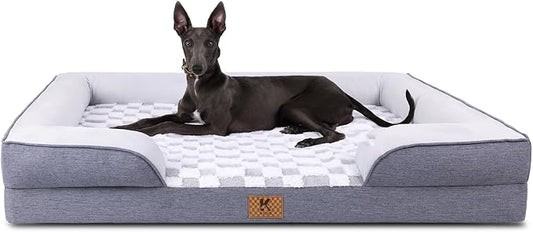 KSIIA Waterproof Dog Bed Orthopedic for XL Senior Dog Couch with Sides, Extra Thick Supportive Pet Bed Sofa with Soft Plush Cover and Non-Slip Bottom, 48 x 35 Inch, Grey